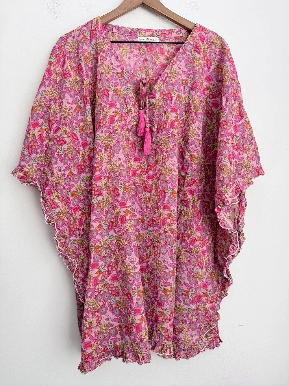 Natural Life Floral Cotton Tunic in Pink & Purple coverup L/XL